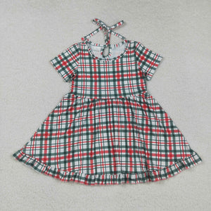 Red Green Plaid Girls Christmas Dress