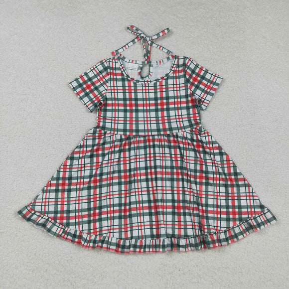 Red Green Plaid Girls Christmas Dress