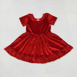 Solid Velvet Red Girls Christmas Dress