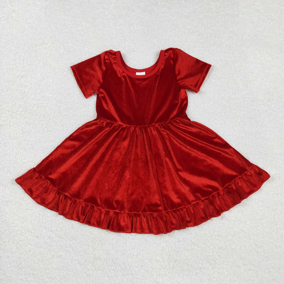 Solid Velvet Red Girls Christmas Dress