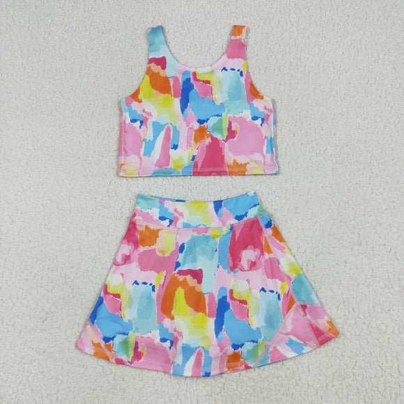 Colorful Vest Athletic Shorts Girls Skirt Sets