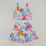 Colorful Vest Athletic Shorts Girls Skirt Sets