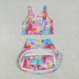 Colorful Vest Athletic Shorts Girls Skirt Sets