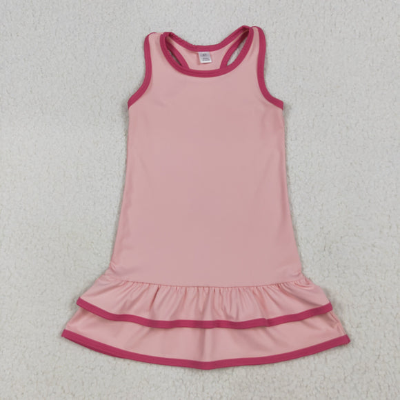 Solid Pink Athletic Girls Sleeveless Dress