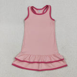 Solid Pink Athletic Girls Sleeveless Dress
