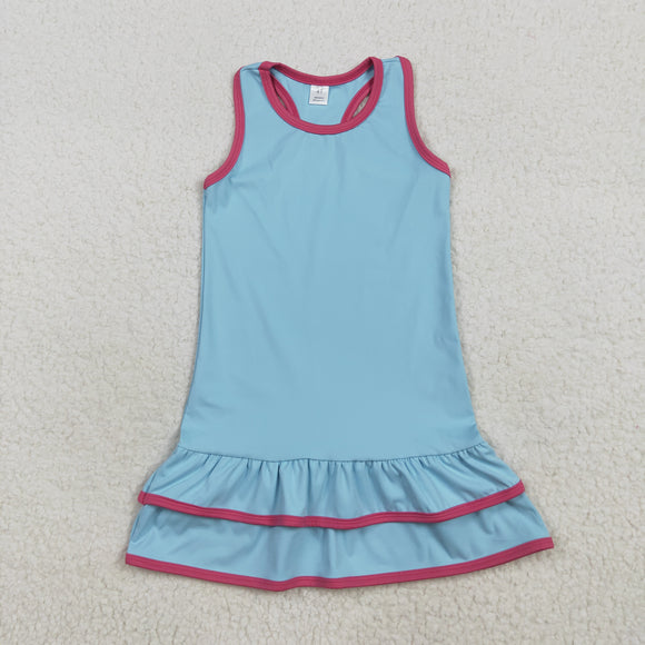 Solid Blue Athletic Girls Sleeveless Dress