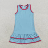 Solid Blue Athletic Girls Sleeveless Dress