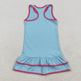 Solid Blue Athletic Girls Sleeveless Dress