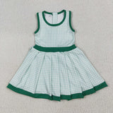 Green Plaid Athletic Shorts Girls Sleeveless Dress