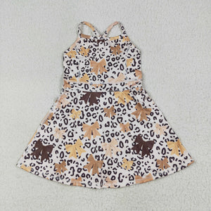 Bow Pattern Leopard Print Athletic Shorts Girls Swimsuits