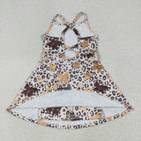 Bow Pattern Leopard Print Athletic Shorts Girls Swimsuits