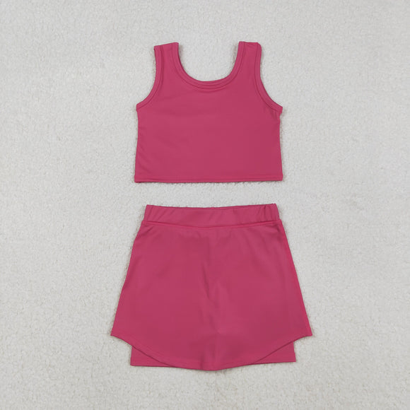 Solid Hot Pink Vest Athletic Shorts Girls Skirt Sets