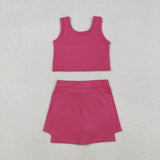 Solid Hot Pink Vest Athletic Shorts Girls Skirt Sets