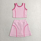 Solid Hot Pink Vest Athletic Shorts Girls Skirt Sets