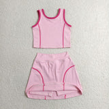 Solid Hot Pink Vest Athletic Shorts Girls Skirt Sets