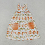 Orange Green Bow Pattern Girls Halloween Dress