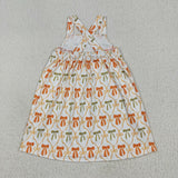 Orange Green Bow Pattern Girls Halloween Dress