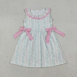Leaves Pink Bows Ruffles Girls Sleeveless Dress