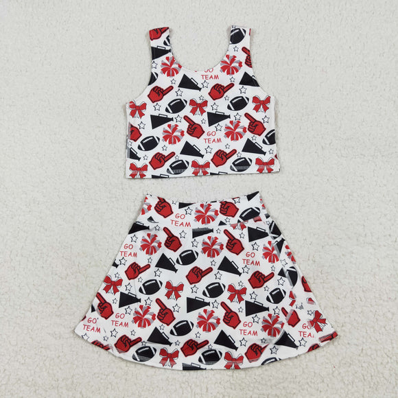 Football Red Bow Pattern White Athletic Shorts Girls Skirt Sets