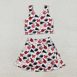 Football Red Bow Pattern White Athletic Shorts Girls Skirt Sets