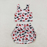 Football Red Bow Pattern White Athletic Shorts Girls Skirt Sets