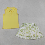 Solid Yellow Golf Shorts Girls Skirt Sets