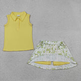 Solid Yellow Golf Shorts Girls Skirt Sets