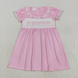 Bow Embroidery Lace Ruffles Pink Girls Short Sleeve Dress