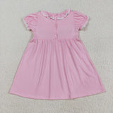 Bow Embroidery Lace Ruffles Pink Girls Short Sleeve Dress