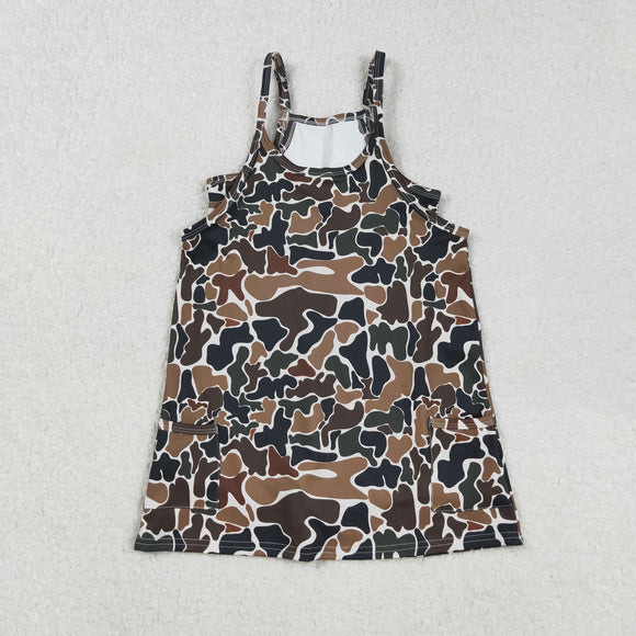 Kids Brown Green Camo Athletic Shorts Girls Sleeveless Dress