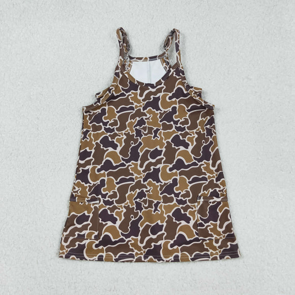 Kids Brown Camo Athletic Shorts Girls Sleeveless Dress