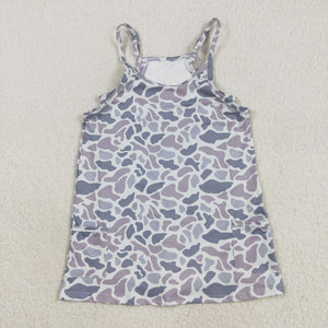 Kids Gray Camo Athletic Shorts Mommy & Me Girls Sleeveless Dress
