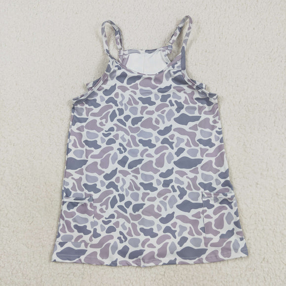 Kids Gray Camo Athletic Shorts Mommy & Me Girls Sleeveless Dress