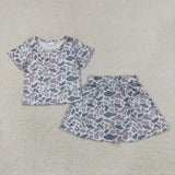 Gray Camo Shorts Girls Skirt Sets