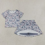 Gray Camo Shorts Girls Skirt Sets