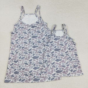 Mama Gray Camo Athletic Shorts Mommy & Me Adult Sleeveless Dress
