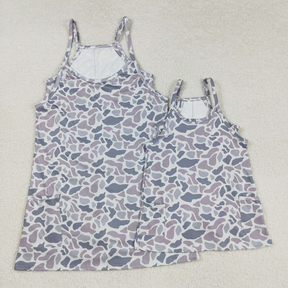 Mama Gray Camo Athletic Shorts Mommy & Me Adult Sleeveless Dress