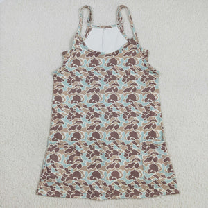 Mama Brown Blue Beige Camo Athletic Shorts Adult Sleeveless Dress