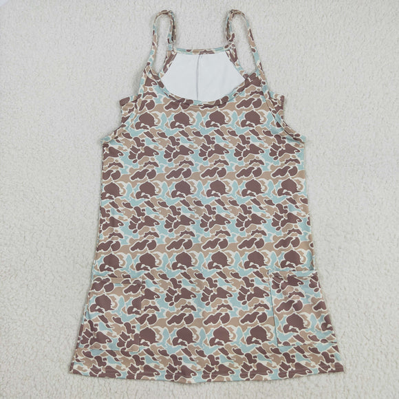 Mama Brown Blue Beige Camo Athletic Shorts Adult Sleeveless Dress