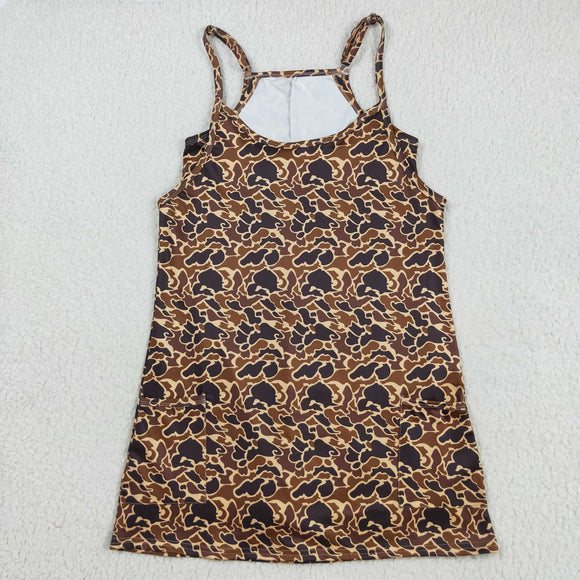 Mama Brown Camo Athletic Shorts Adult Sleeveless Dress