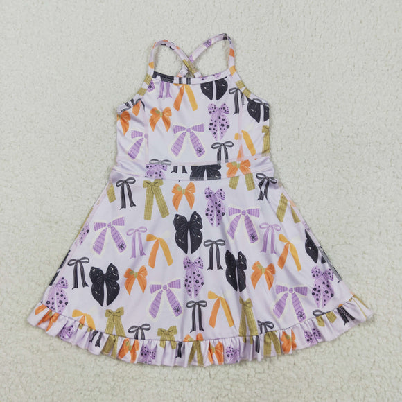 Bow Pattern Purple Athletic Shorts Girls Halloween Dress