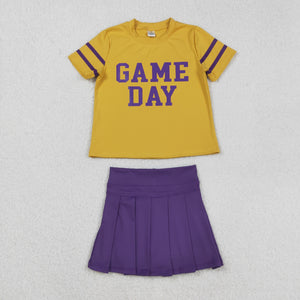 Game Day Purple Yellow Pleated Athletic Shorts Girls Skirt Sets