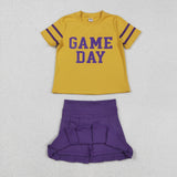 Game Day Purple Yellow Pleated Athletic Shorts Girls Skirt Sets