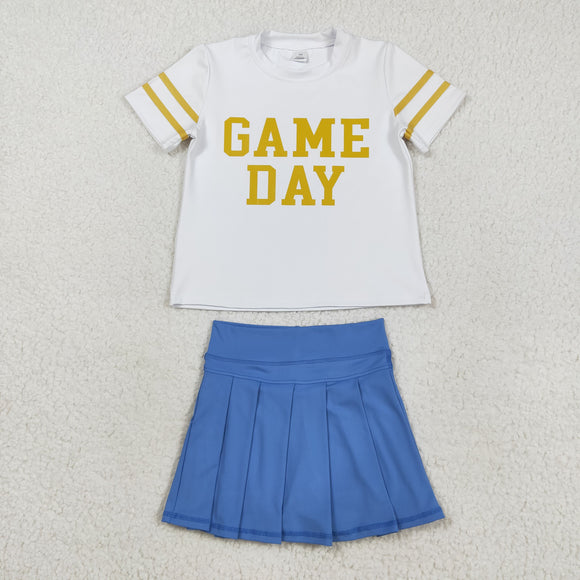 Golden Game Day Blue Pleated Athletic Shorts Girls Skirt Sets
