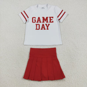 Game Day Red Pleated Athletic Shorts Girls Skirt Sets