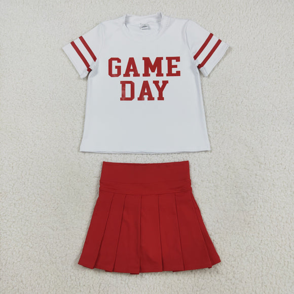 Game Day Red Pleated Athletic Shorts Girls Skirt Sets
