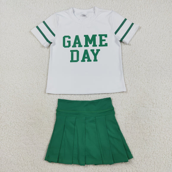 Game Day Green Pleated Athletic Shorts Girls Skirt Sets
