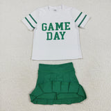 Game Day Green Pleated Athletic Shorts Girls Skirt Sets