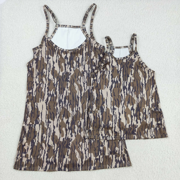 Mama Army Green Camo Athletic Shorts Mommy & Me Adult Sleeveless Dress