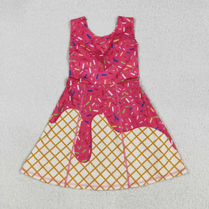 Waffle Ice Cream Fushcia Athletic Shorts Girls Sleeveless Dress